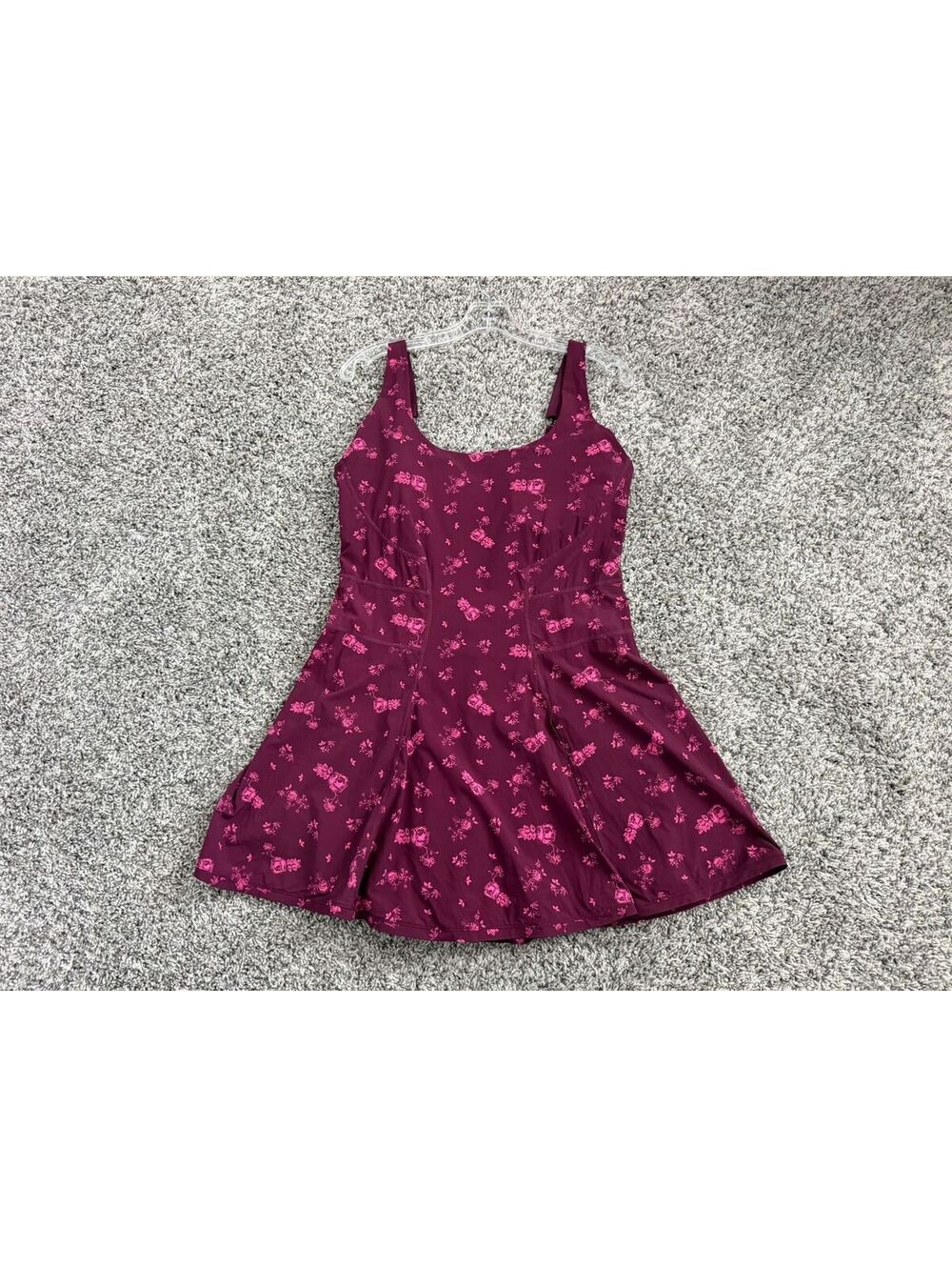 POPLEX Sleeveless Burgundy Floral Built-In Activewear Athletic Dress Size XL